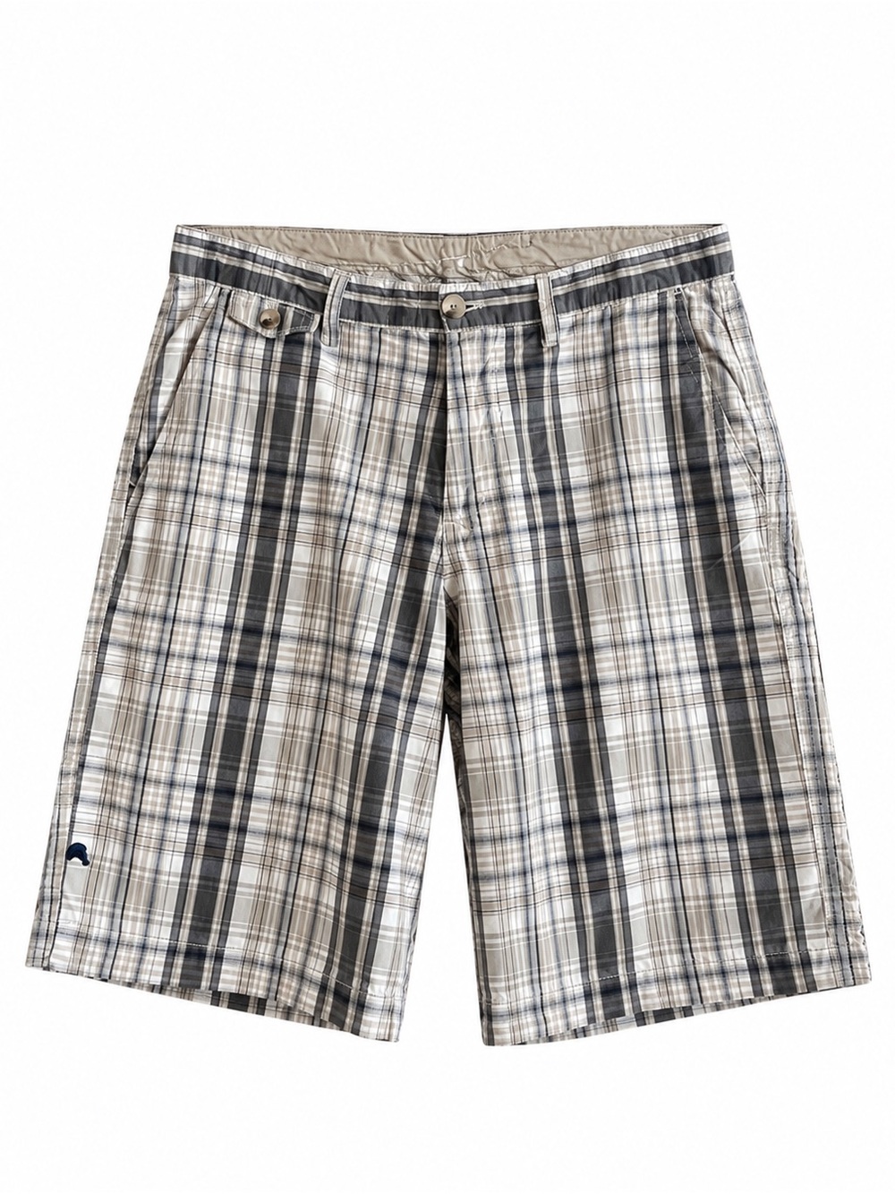 Gray Black Tan & White Plaid Casual Flat Front Shorts – Size 34 EUC/Like New